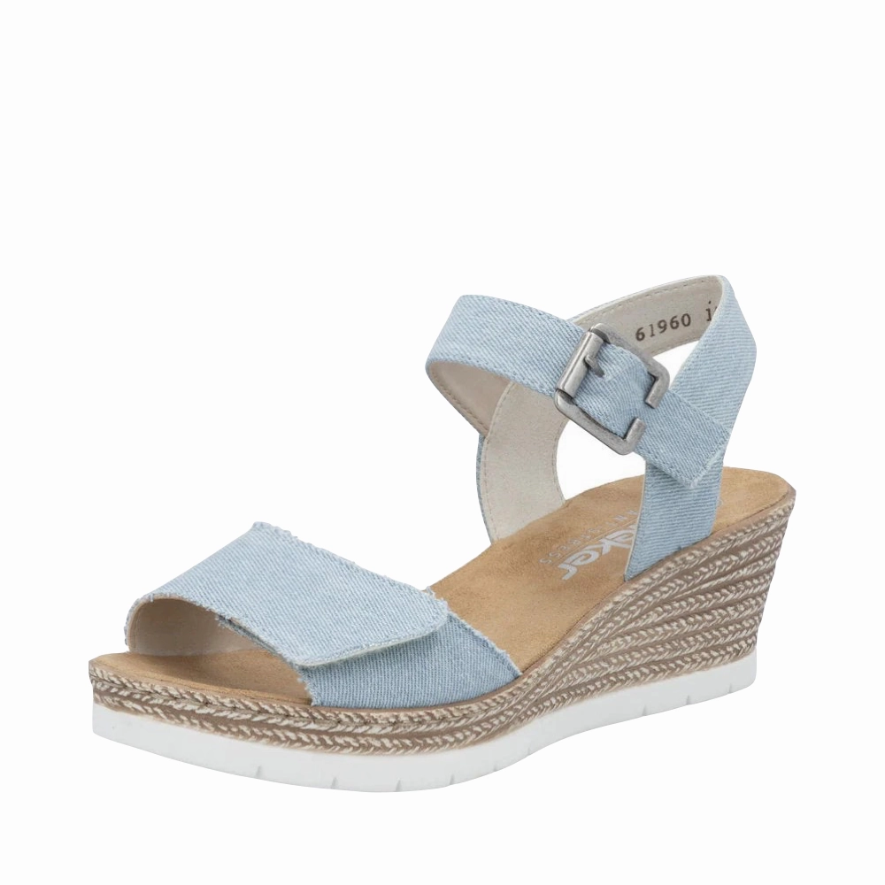 Rieker Women's Fanni 60 Wedge Sandal in Sky Jeans Reliable