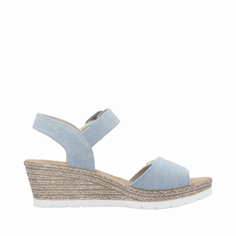 Rieker Women's Fanni 60 Wedge Sandal in Sky Jeans subtle style