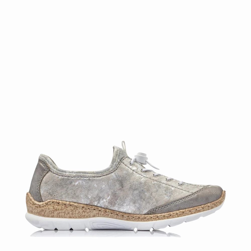 Work Break Rieker Women's Nikita K6 Bungee Side Zip Sneaker in Grey