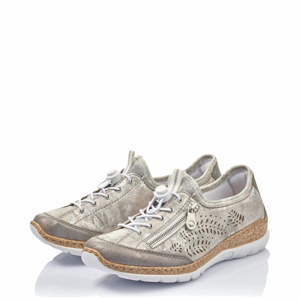 Rieker Women's Nikita K6 Bungee Side Zip Sneaker in Grey Anti microbial