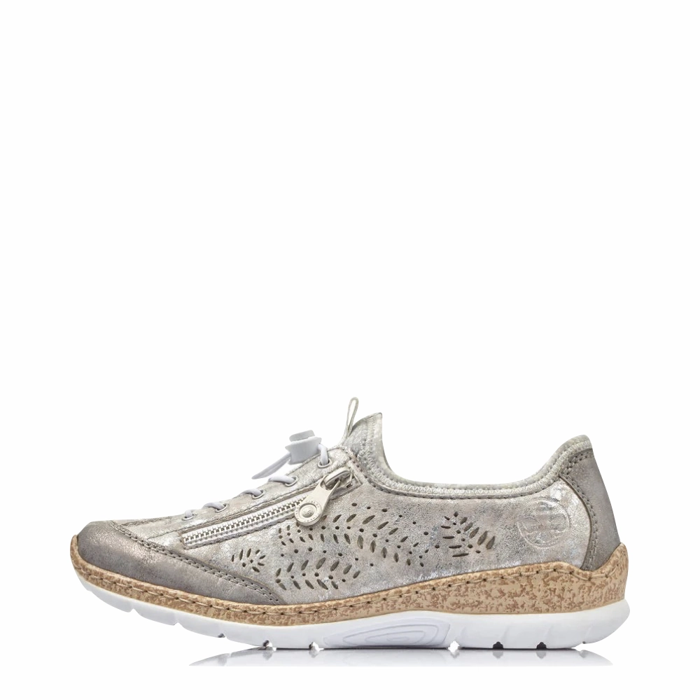 Rieker Women's Nikita K6 Bungee Side Zip Sneaker in Grey Natural Support