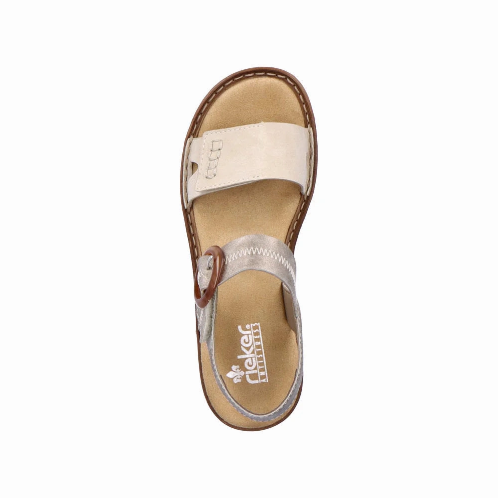 Fashion Shift Shine Lock Rieker Women's Regina Z3 Sandal in Cliff/Perle