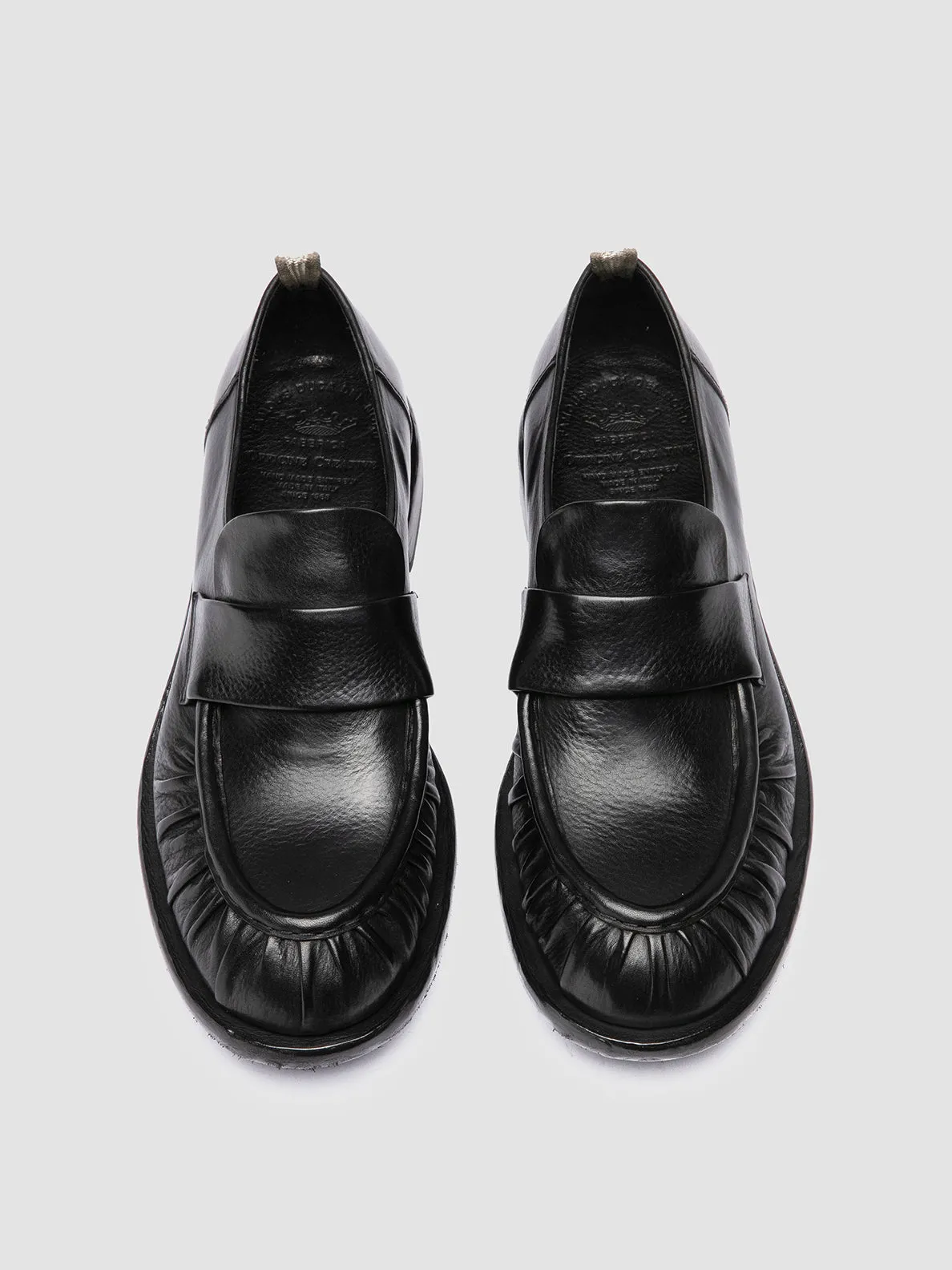 Matte Trim Clean Surface RUGGED 009 - Black Leather Penny Loafers