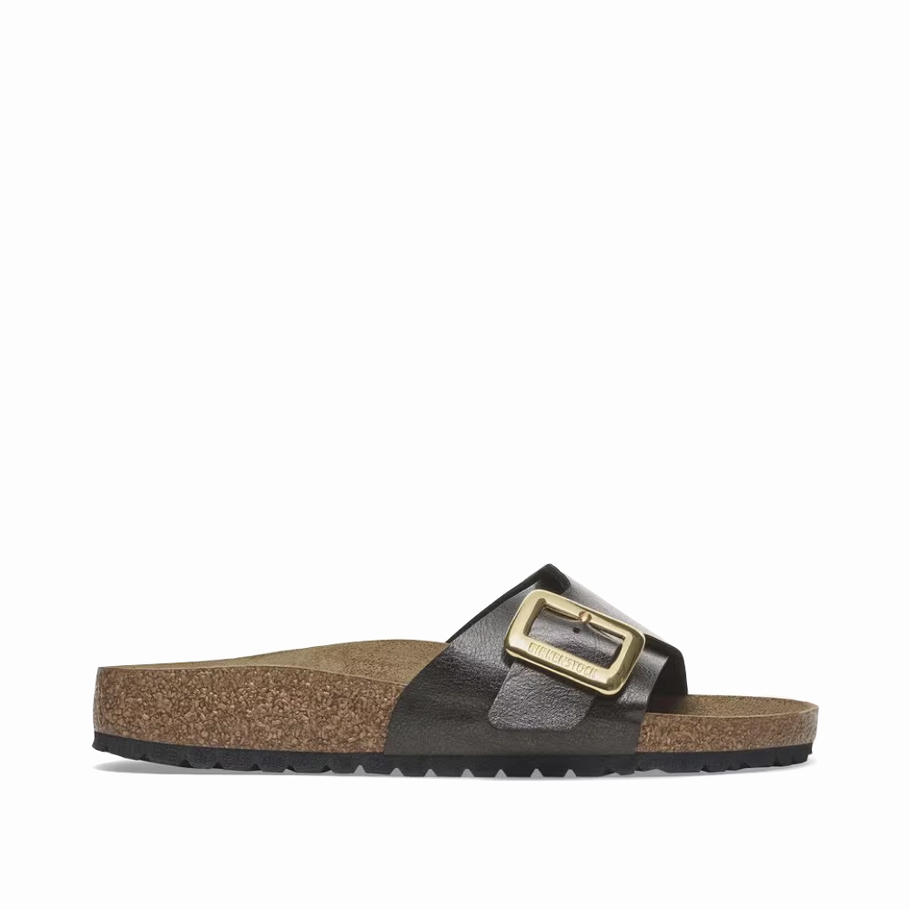 Birkenstock Women's Catalina Luxe Buckle Birko-Flor Sandal in Graceful Licorice Nude Calm