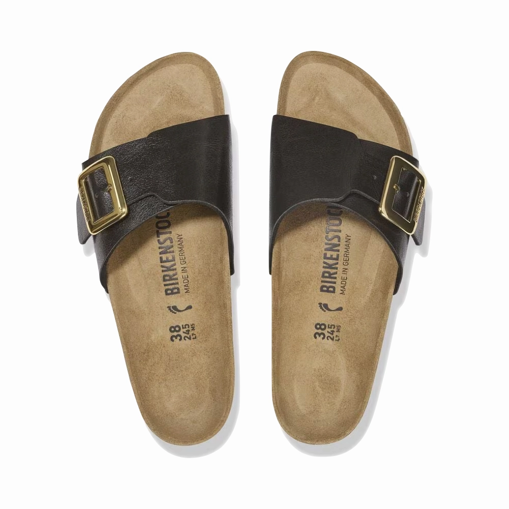 Birkenstock Women's Catalina Luxe Buckle Birko-Flor Sandal in Graceful Licorice Easy Entry Leg Ease