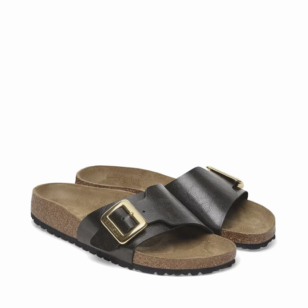 EVA sole Camp Day Birkenstock Women's Catalina Luxe Buckle Birko-Flor Sandal in Graceful Licorice
