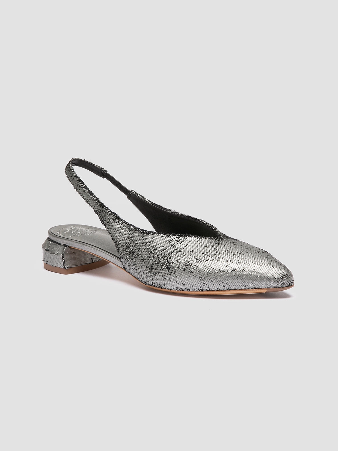 SAGE 113 - Silver Leather Slingback Minimal Details Clean Shape