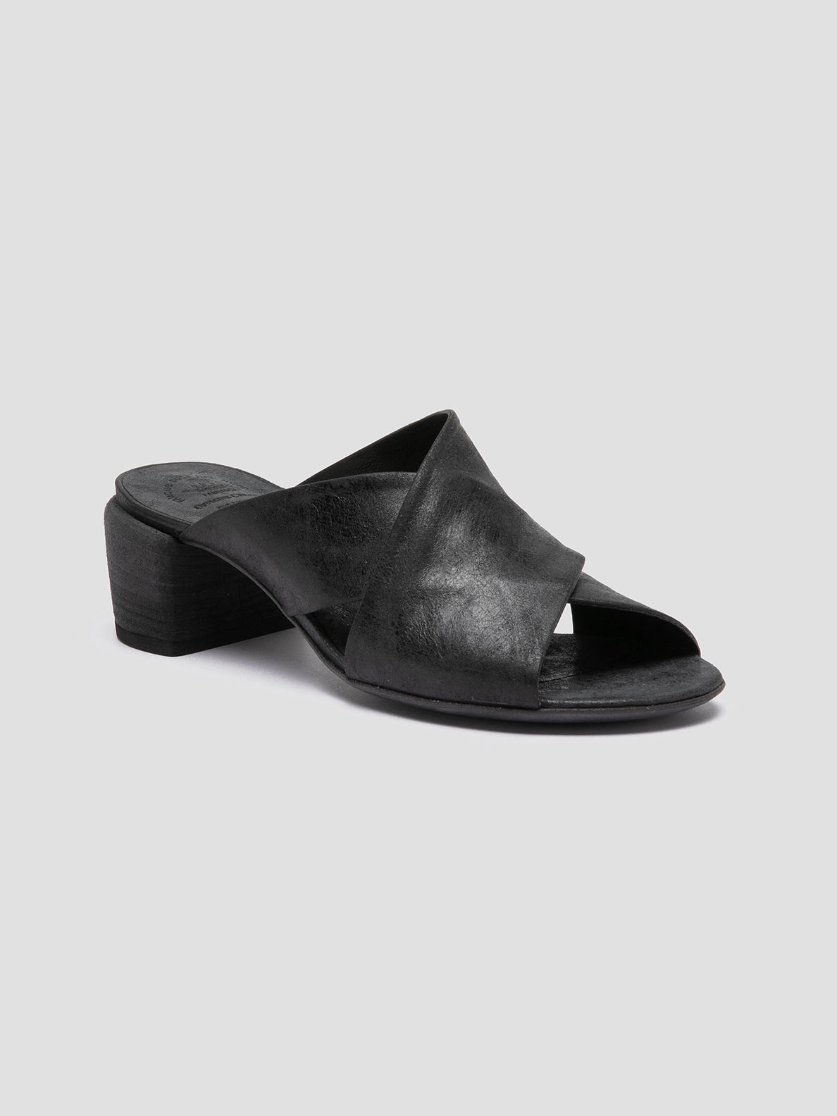 High Heel HADRY 007 - Black Leather Slide Sandals