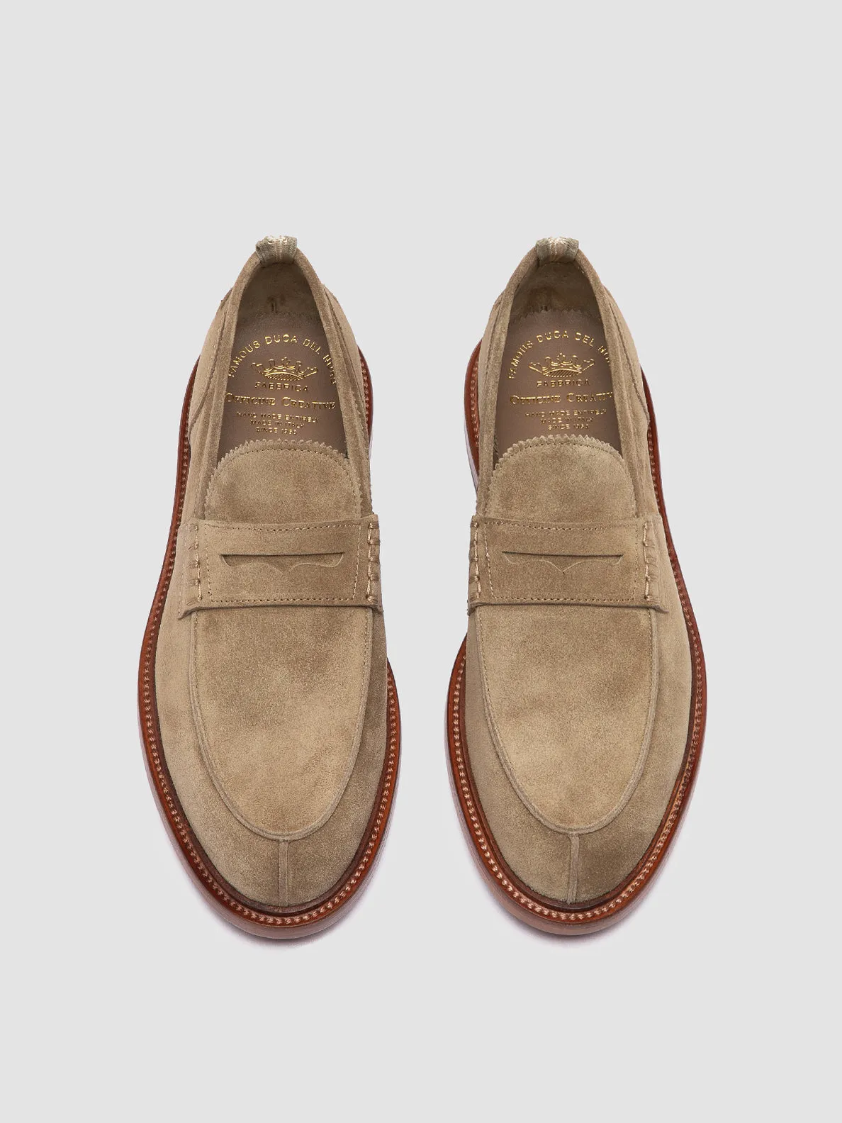 SAX 001 - Taupe Suede Penny Loafers Line Shade