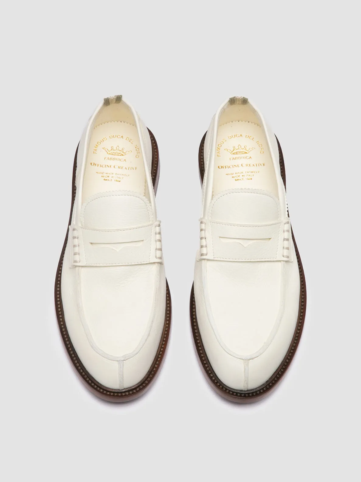 SAX 001 - White Leather Penny Loafers Eye Shade fine cut