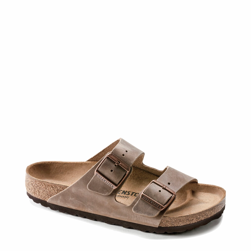 Durable Strap heel cup Birkenstock Arizona Oiled Leather Soft Footbed Sandal in Tobacco Brown
