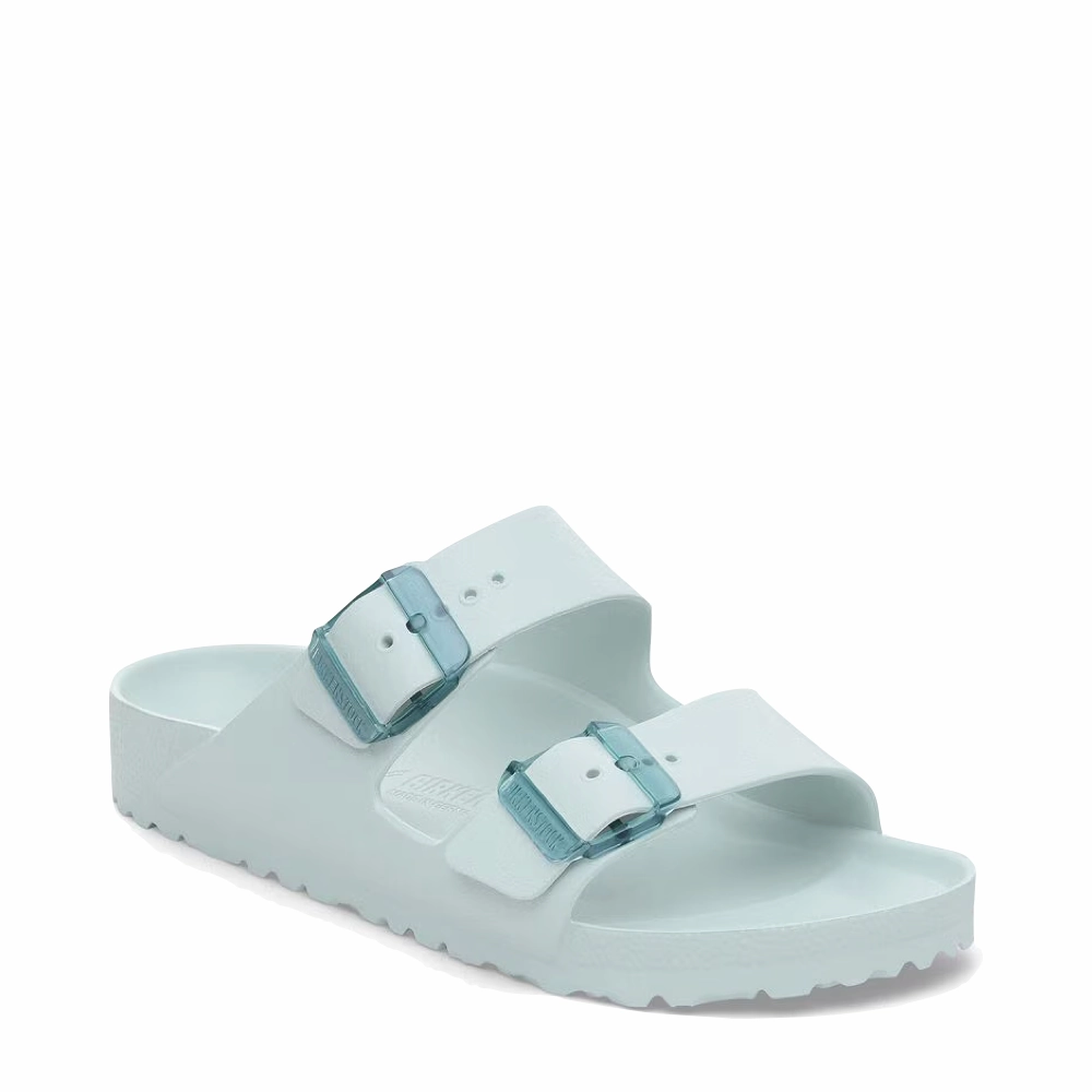 Slim Profile Urban Go Birkenstock Women's Arizona EVA Stealth Buckle Sandal in Surf Green