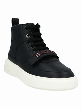 hook - and - loop closure shoes individual shoes Bally Merryk 6301536 Men's Black Leather Sneakers