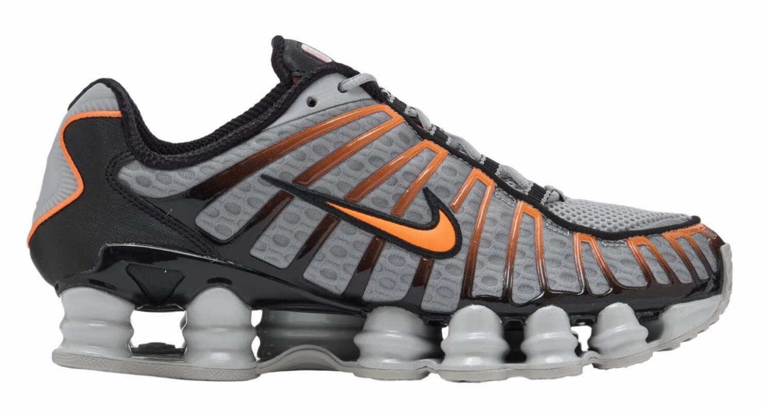 soft midsole shoes Nike Shox TL Light Smoke Grey Black Bright Mandarin