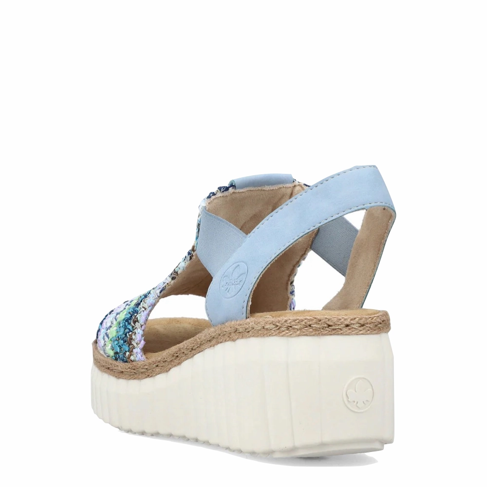 Lift Add Rieker Women's Rose 72 Wedge Sandal in Blue Multi/Aqua