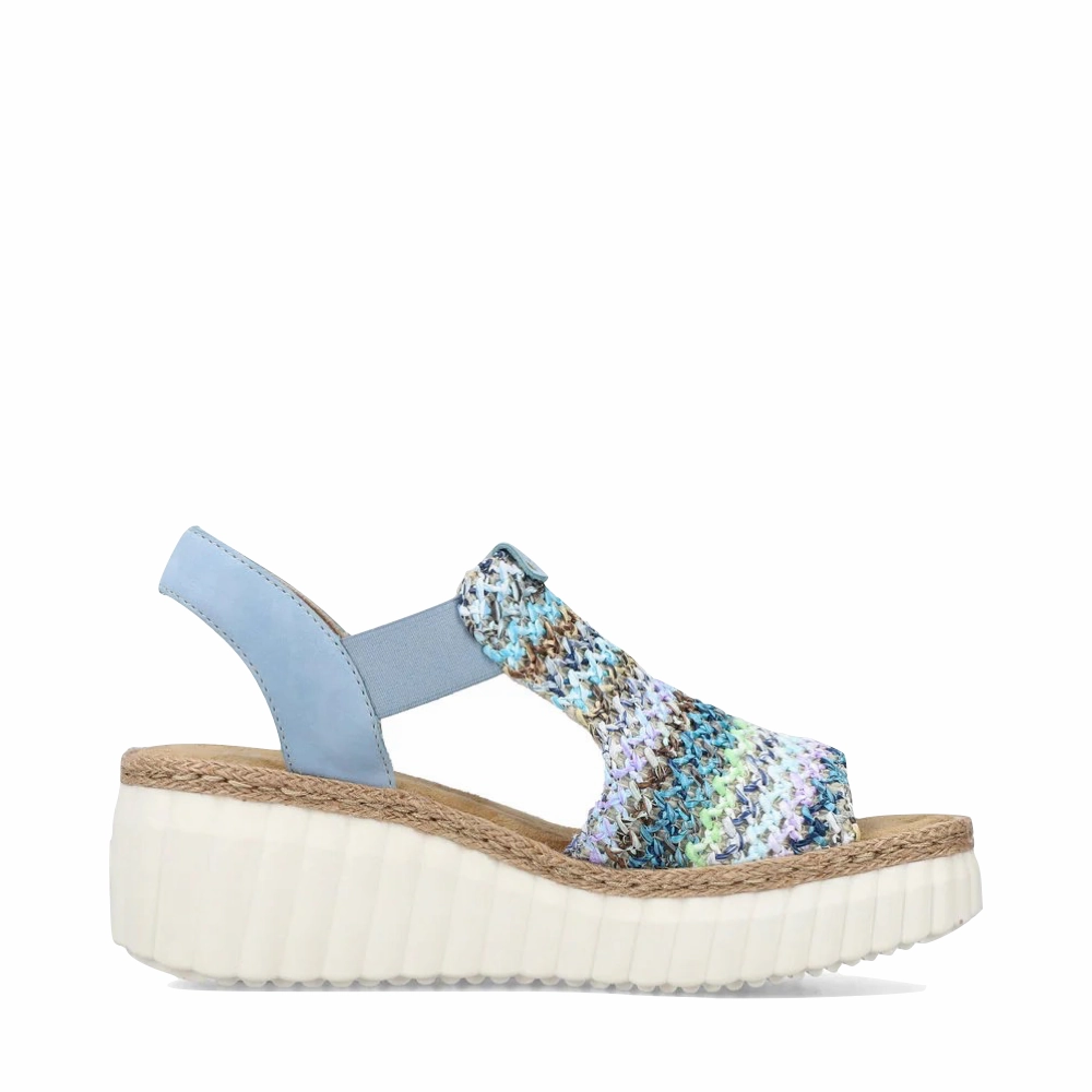 Rieker Women's Rose 72 Wedge Sandal in Blue Multi/Aqua Work Session