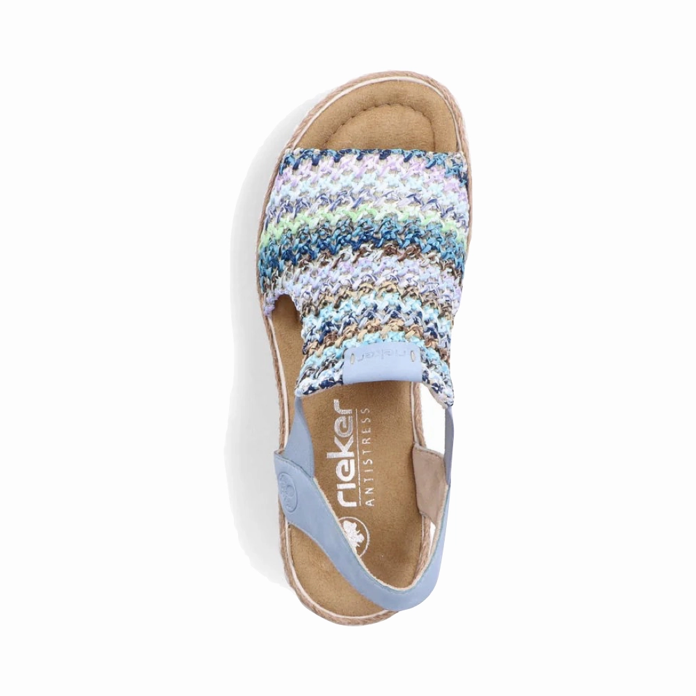 Rieker Women's Rose 72 Wedge Sandal in Blue Multi/Aqua Meeting Style Leadership Summit