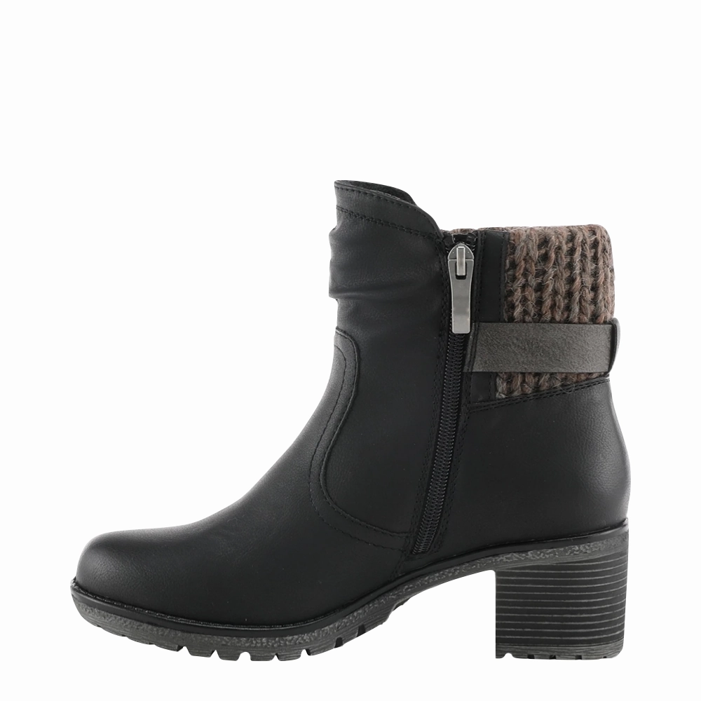 Stand Shade Mono Hue Spring Step Women's Rene Water Resistant Side Zip Sweater Cuff Heeled Boot in Black