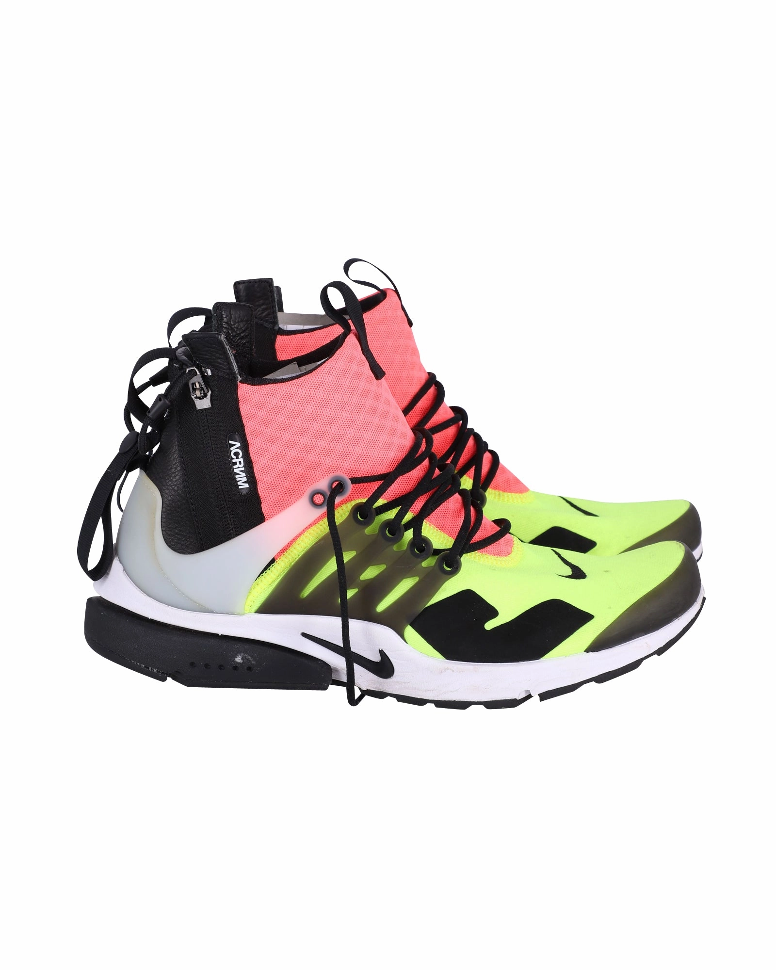 Nike Air Presto x Acronym Sneakers in White/Black Hot Lava Volt Neoprene Maximum Flex label