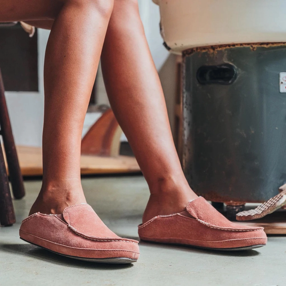 OluKai Women's Nohea Shearling Lined Slipper in Castlerock Mauve Anti Fatigue Comfortable Heel