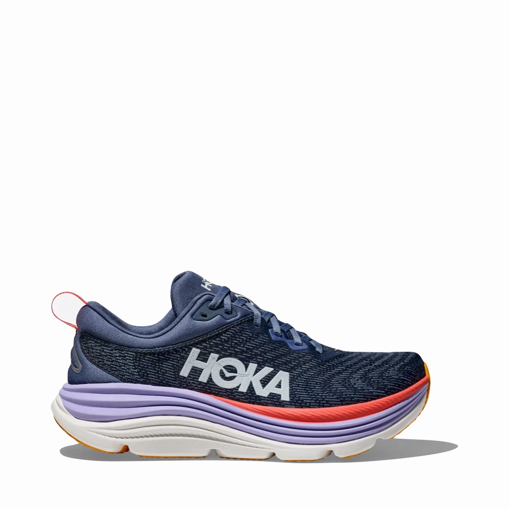 Simple Edge Hoka Women's Gaviota 5 Running Sneaker in Anchor/Grapefruit