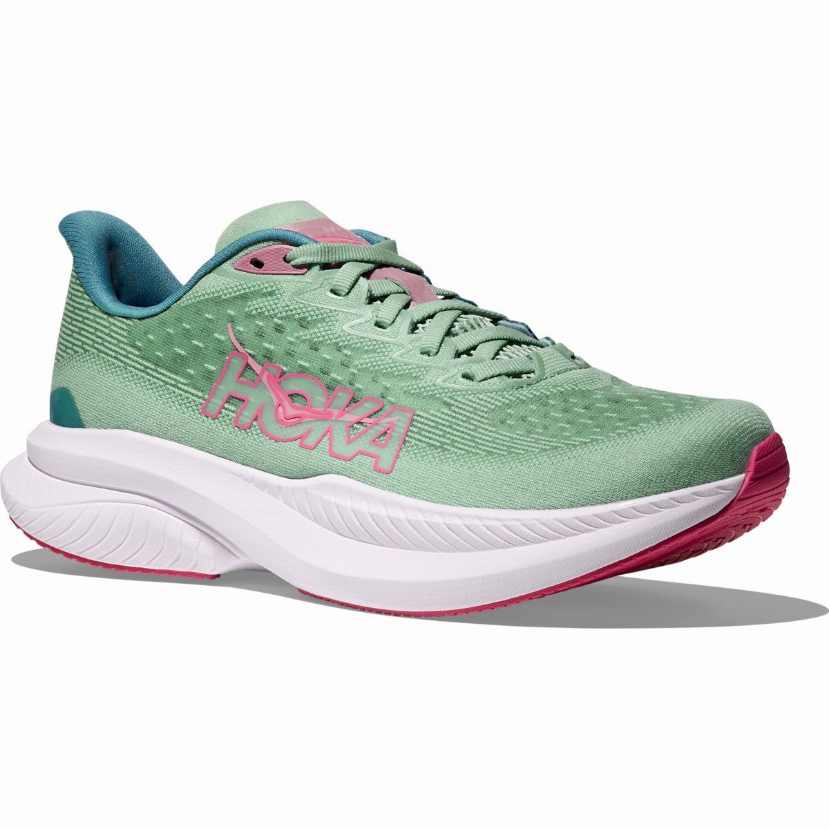 Hoka Women's Mach 6 Sneaker in Jadeite/Alpine Blue Brand Pop Pure Style