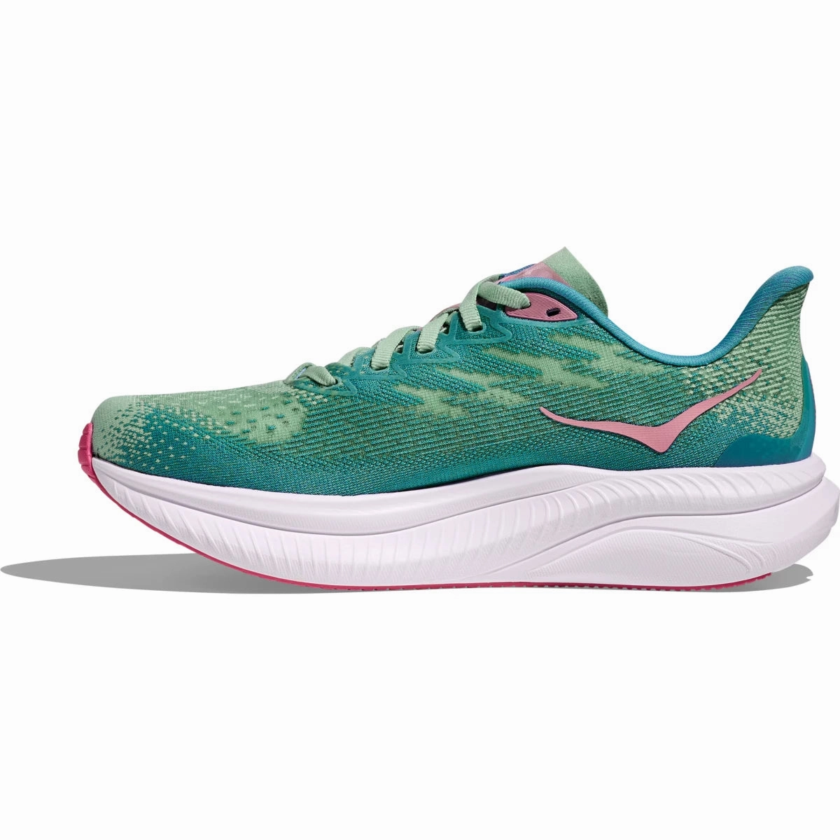 Storm Jog Vine Path Hoka Women's Mach 6 Sneaker in Jadeite/Alpine Blue