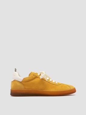 DESTINY 101 - Yellow Leather and Suede Low Top Sneakers mid - top height button - trimmed - design shoes
