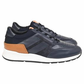 Long-distance Tod's Logo Low-Top Sneakers in Navy Blue Leather and Suede