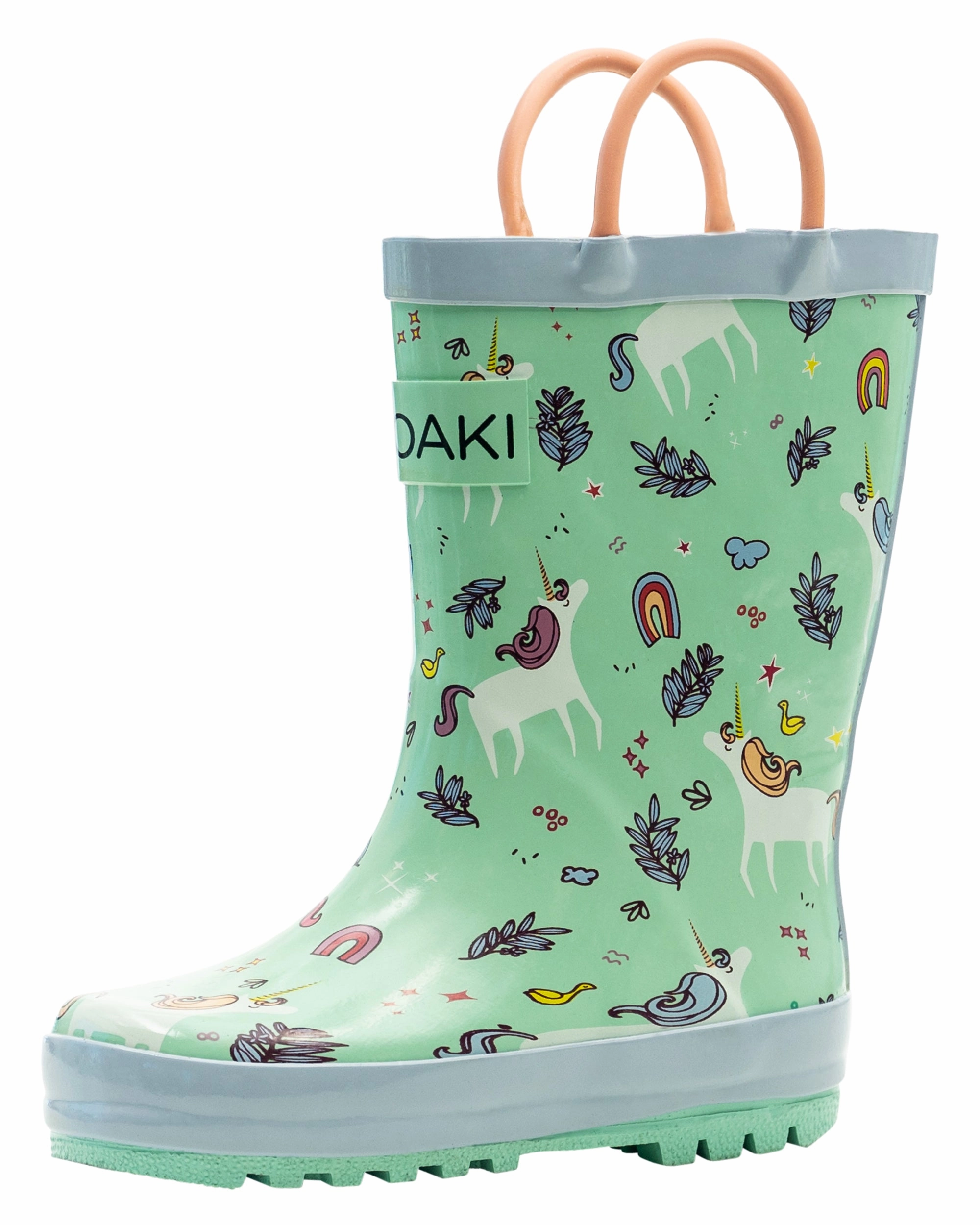 Snooty Unicorn Loop Handle Rubber Rain Boots Comfortable Gear Bohemian Style Heels