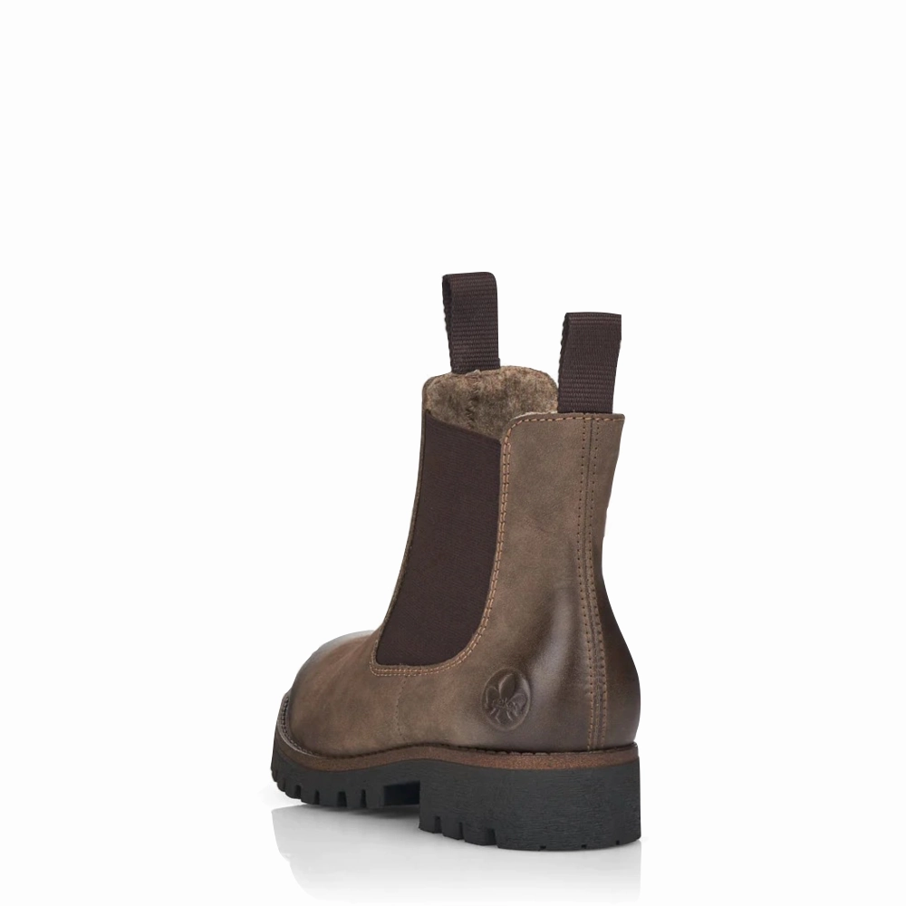 Rieker Women's 70 Chelsea Side Zip Suede Boot in Mud Brown Suede Finish CasualStyle