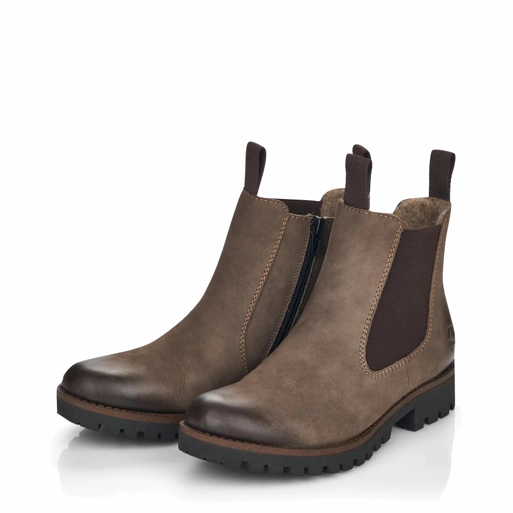 Rieker Women's 70 Chelsea Side Zip Suede Boot in Mud Brown Pure Motion Ankle Support