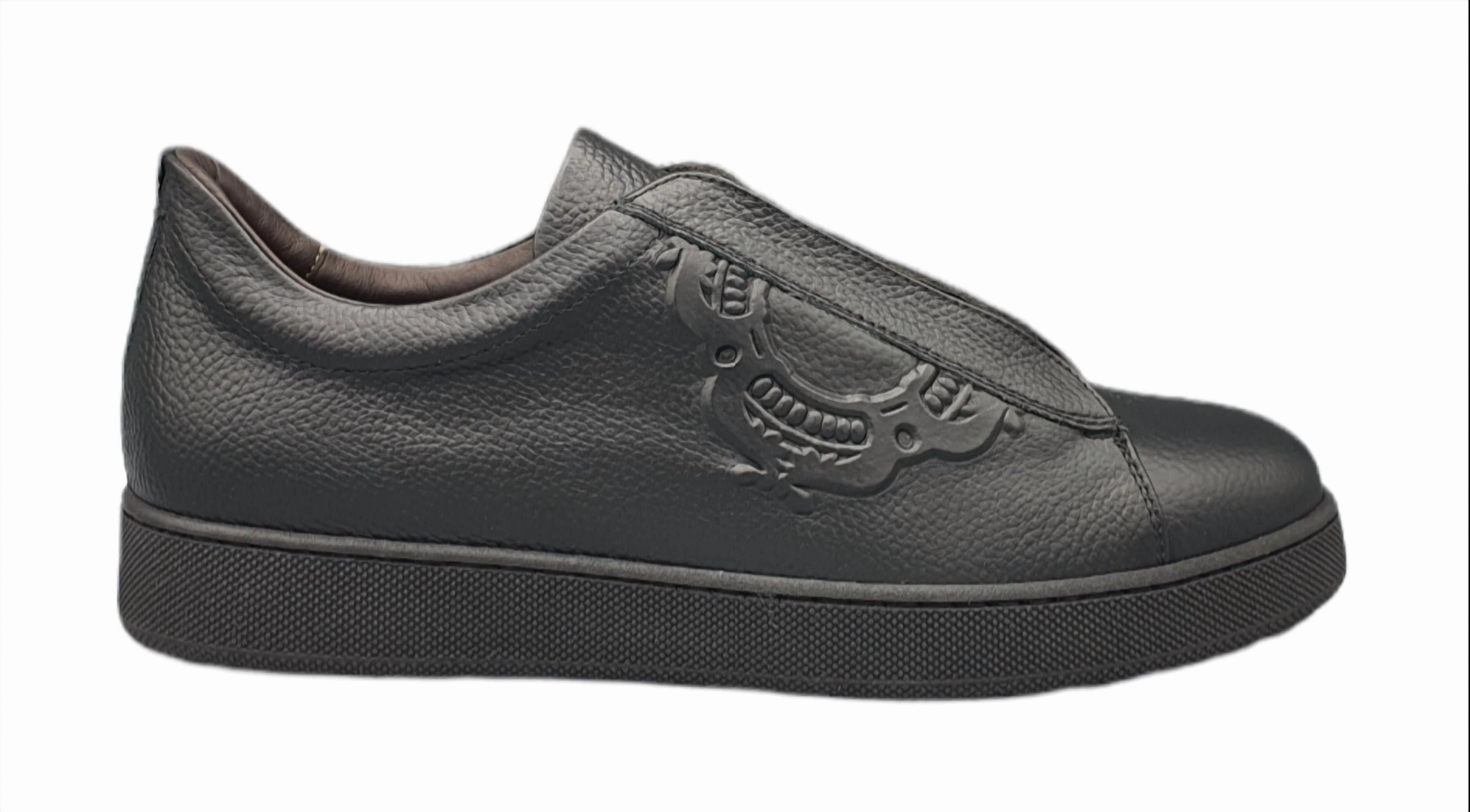 Men Leather Fashion Sneaker In Black 10K Run