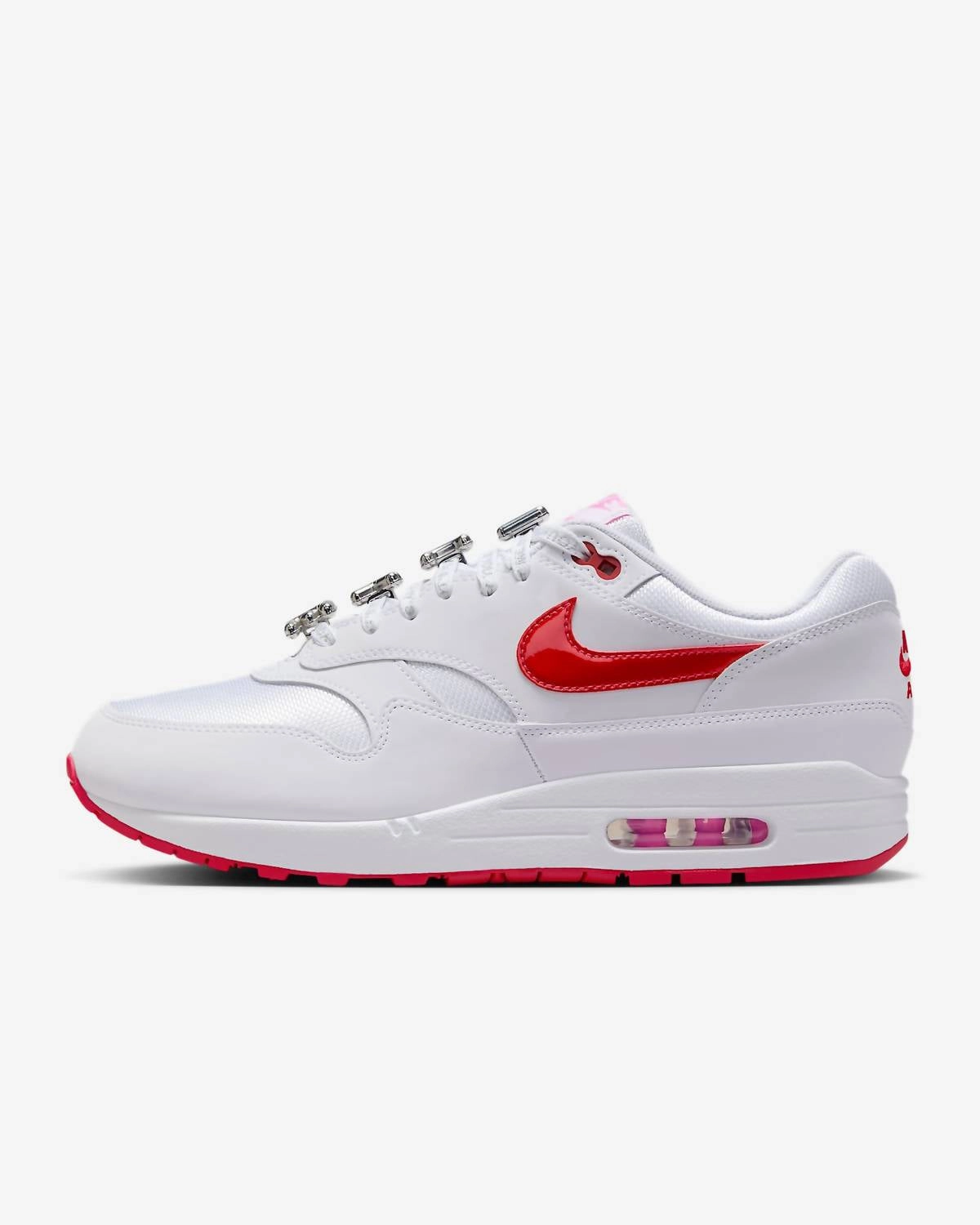 Ankle Braces running in an airport area shoes Men's Air Max 1 Premium Valentines Sneakers In White/university Red-Playful Pink