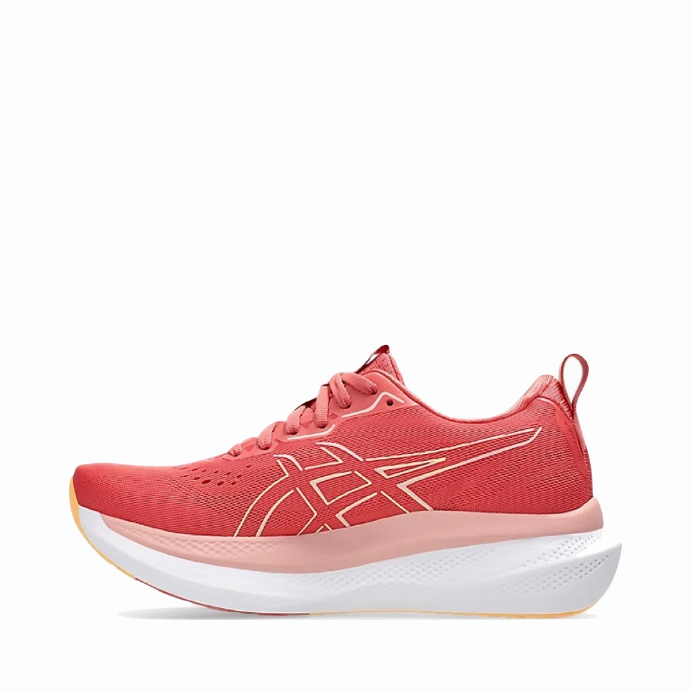 Asics Women's GLIDERIDE MAX Sneaker in Dark Pink Clay/Orange Glow Textile Upper