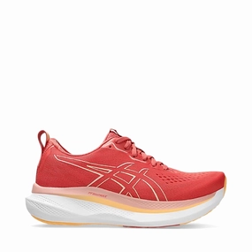Asics Women's GLIDERIDE MAX Sneaker in Dark Pink Clay/Orange Glow Anti Abrasion Lifestyle Focus