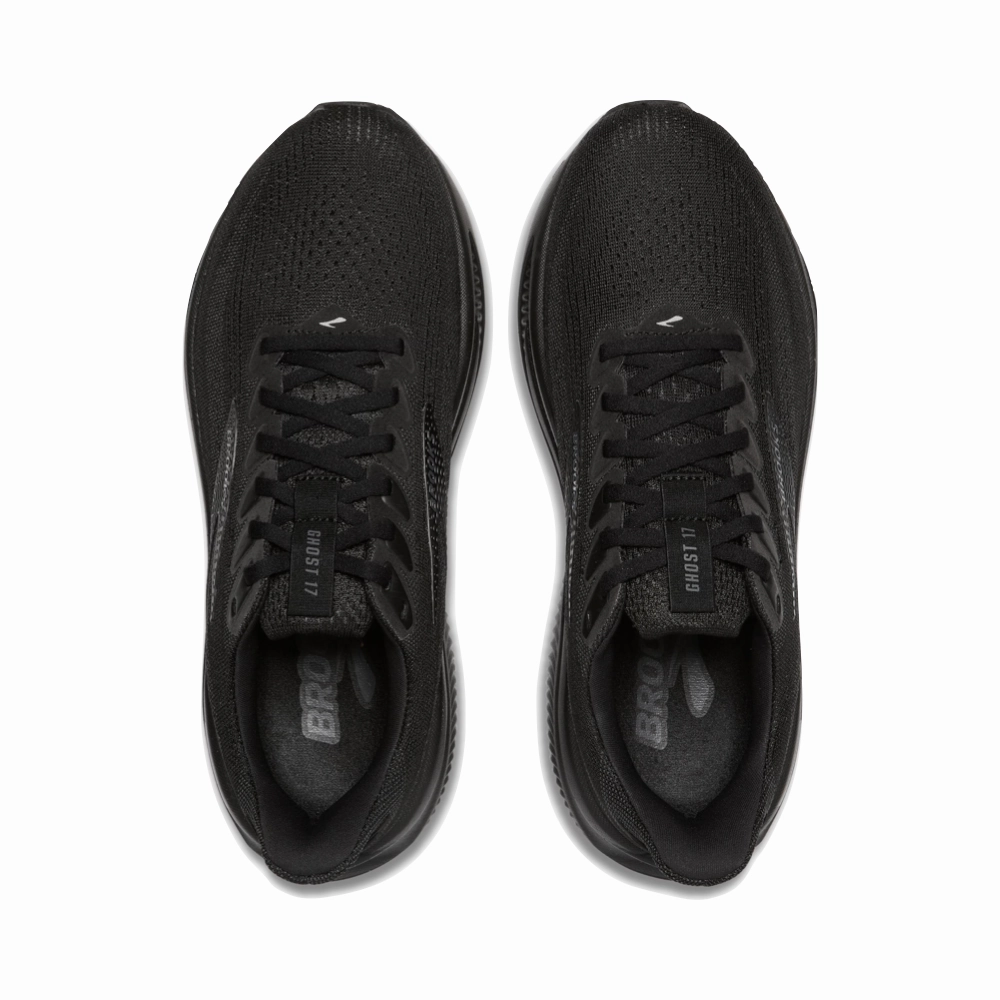 Low Rise Daily Grind Brooks Women's Ghost 17 Sneaker in Black/Black/Ebony