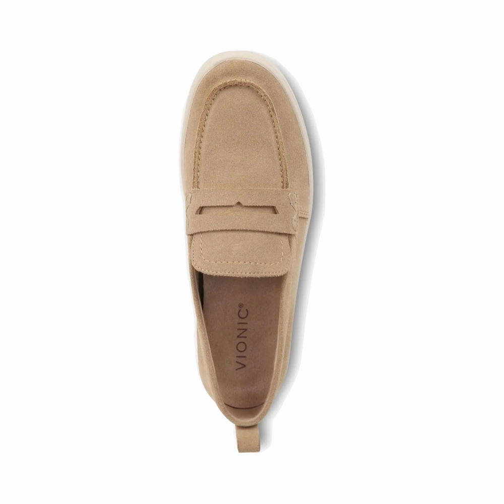 Step Light Vionic Women's Uptown Slip On Suede Loafer in Sand