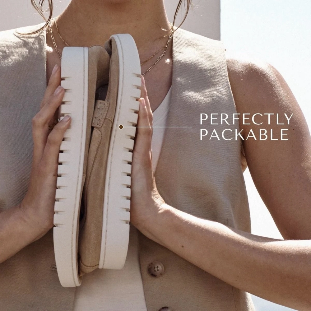 Travel Friendly Vionic Women's Uptown Slip On Suede Loafer in Sand