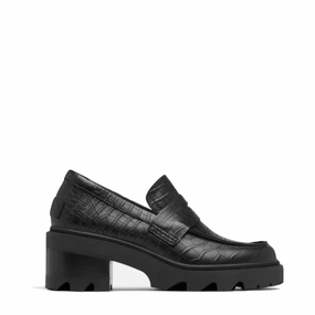 Sorel Women's Joan Now City Leather Heeled Loafer in Black Tailored Office