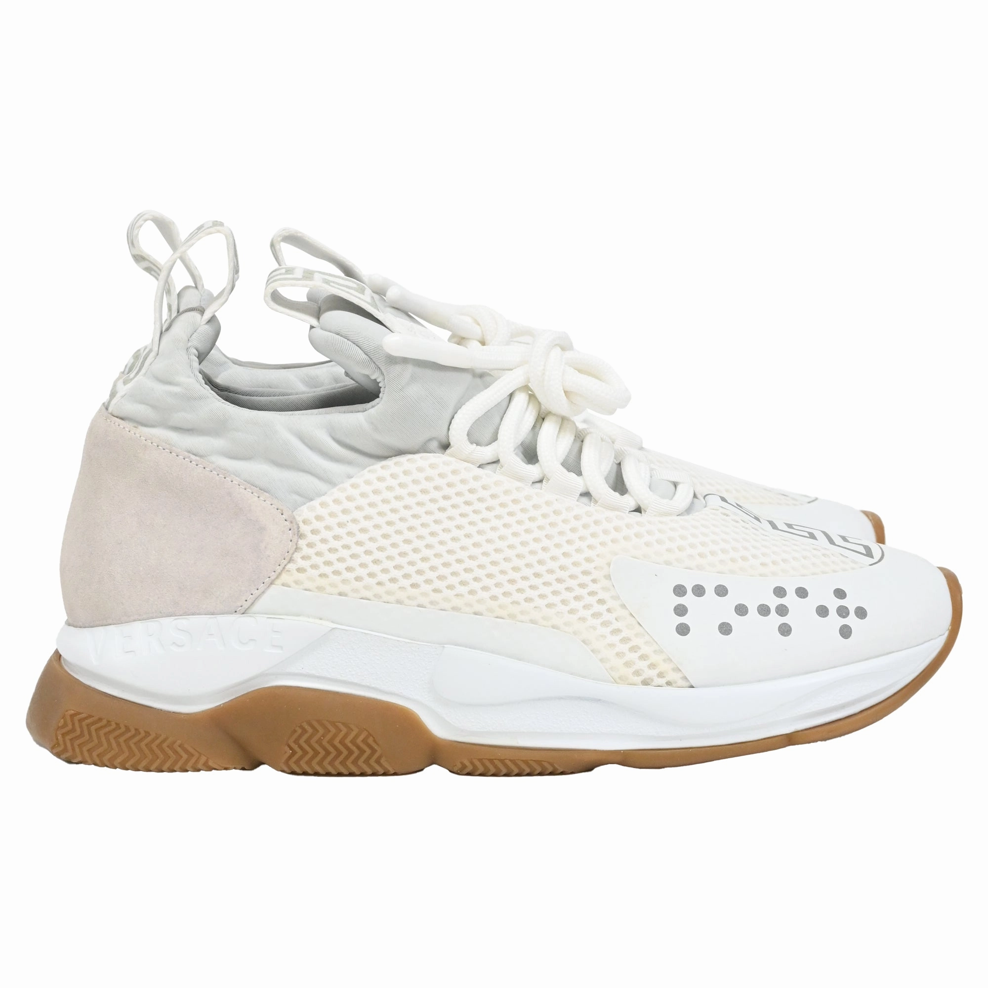 Versace Cross Chainer Sneakers in White Suede running in a bluff area shoes