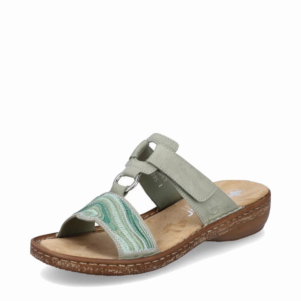 Fringe Swing Rieker Women's Regina 29 Slide Sandal in Pistazie Mint
