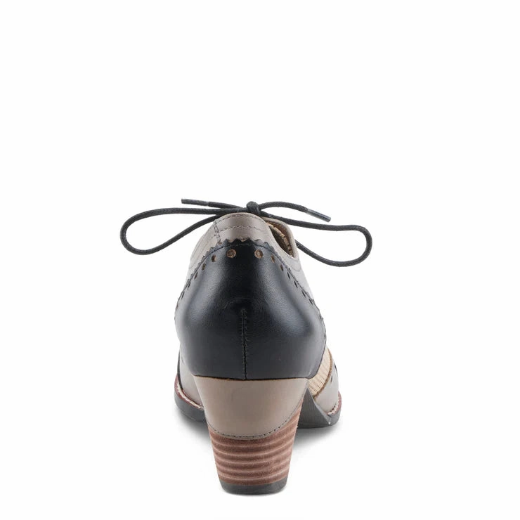 Spring Step Women's Bardot Tie Pump in Black Multi Vintage Look Trendy Appeal