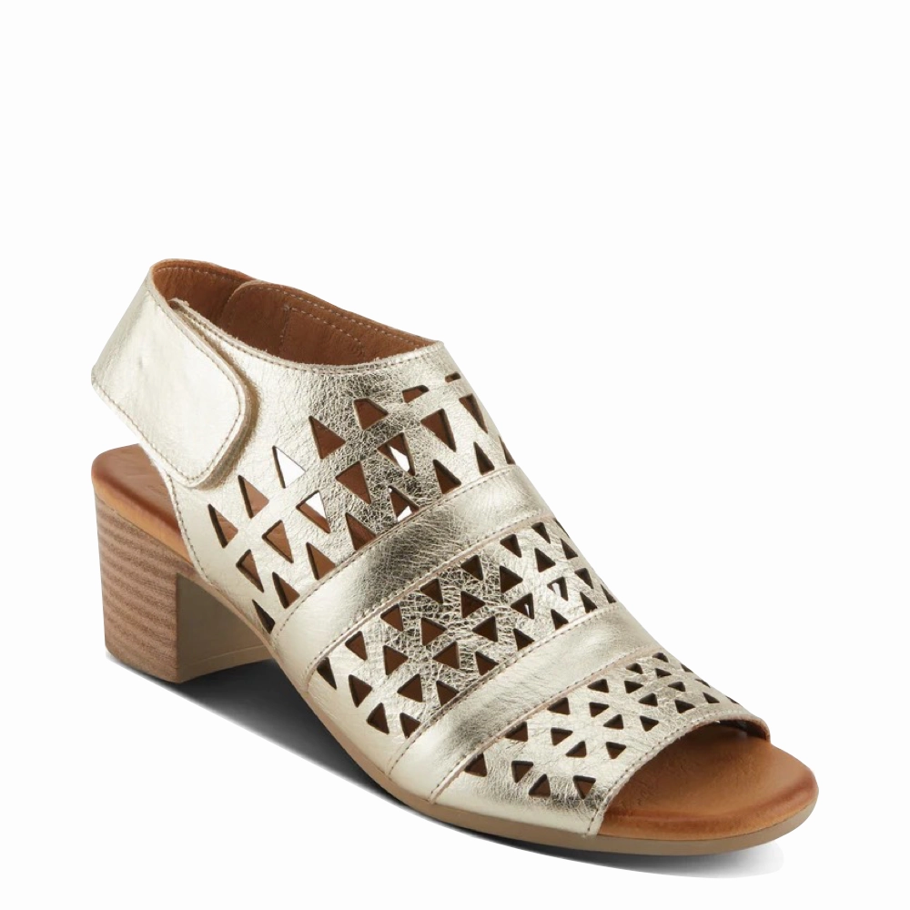 Long Life Spring Step Women's Dorotha Heeled Sandal in Gold