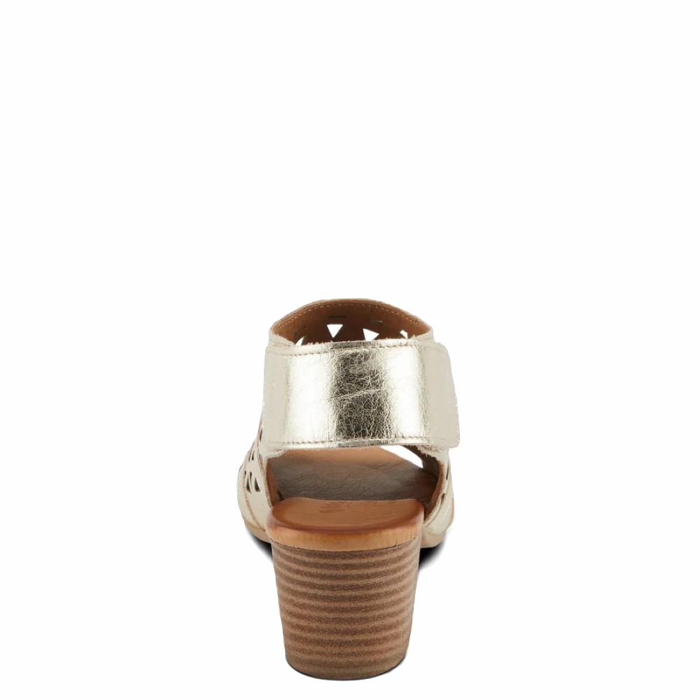 Spring Step Women's Dorotha Heeled Sandal in Gold Eye Draw