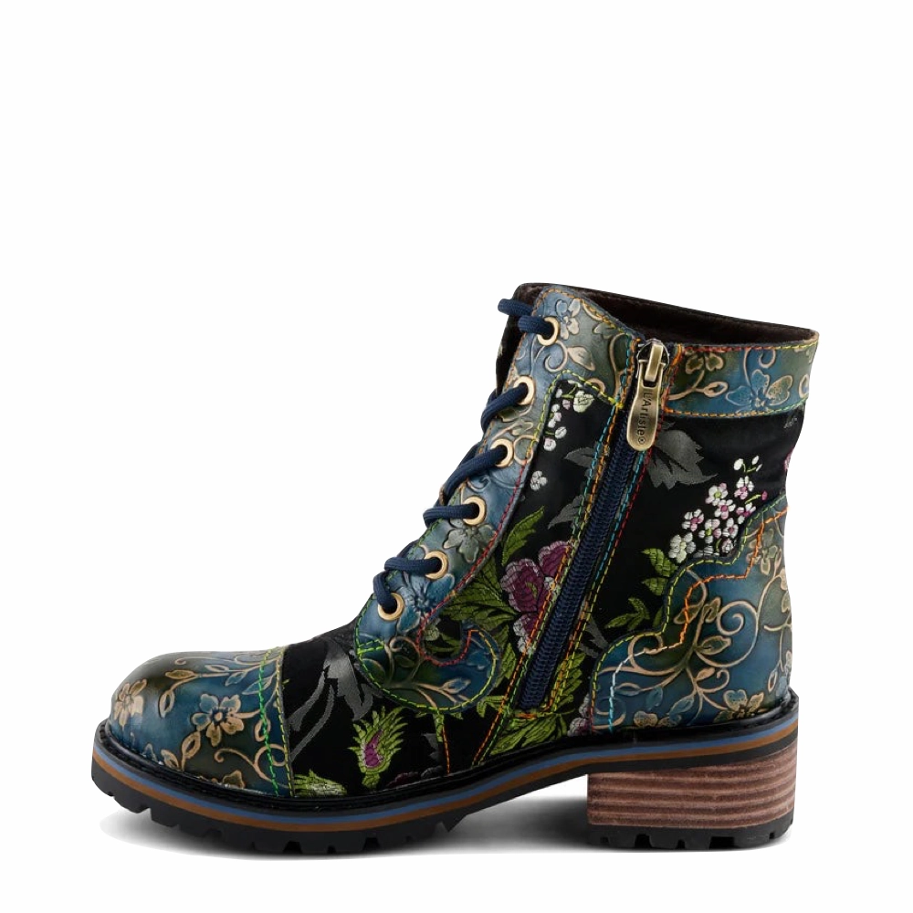 Friend Out Coastal Mood Spring Step Women's Fantastic Leather Floral Print Boot in Blue Multi