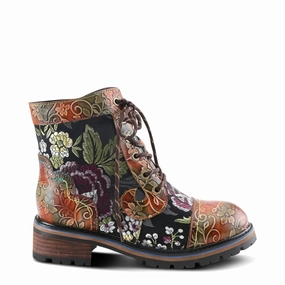 Spring Step Women's Fantastic Leather Lace Boot in Brown Multi Comfy Pair