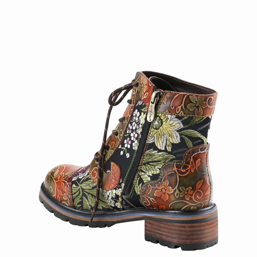 Multi Purpose Jogging Gear Spring Step Women's Fantastic Leather Lace Boot in Brown Multi