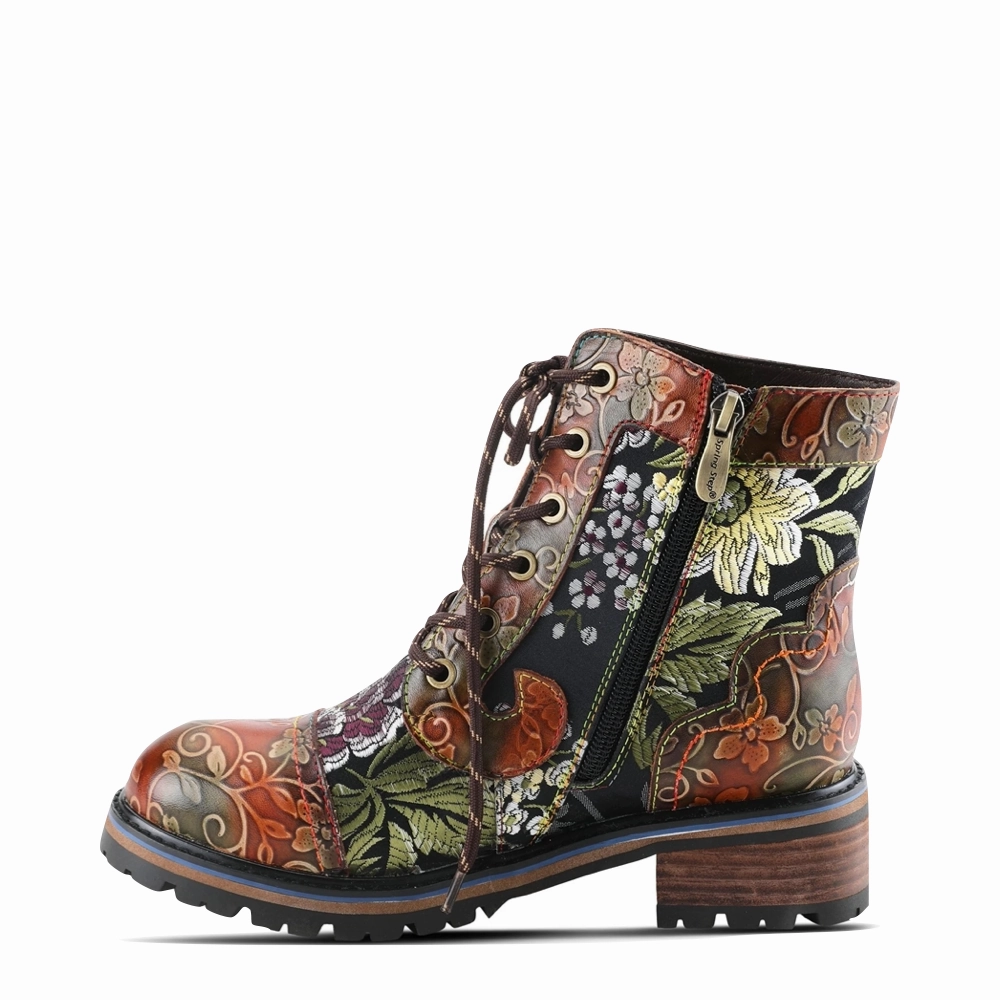 Slip Control Spring Step Women's Fantastic Leather Lace Boot in Brown Multi