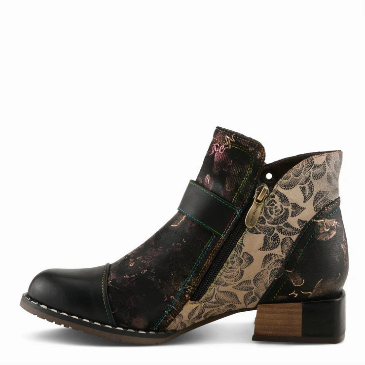 Spring Step Women's Sipperb Heeled Side Zip Boot in Black Multi Wide fit Fun Pace